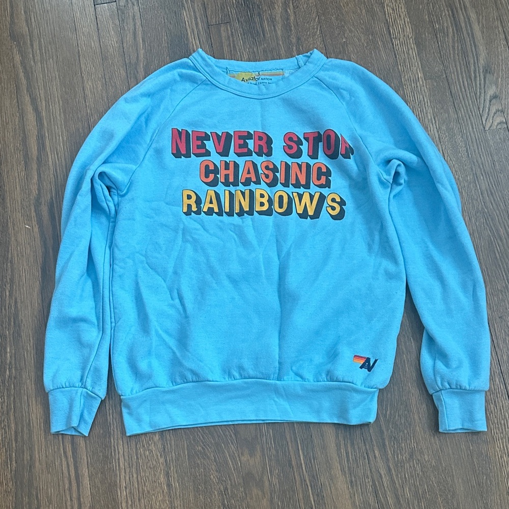 Aviator Nation Blue Crewneck Sweater with Colorful Print